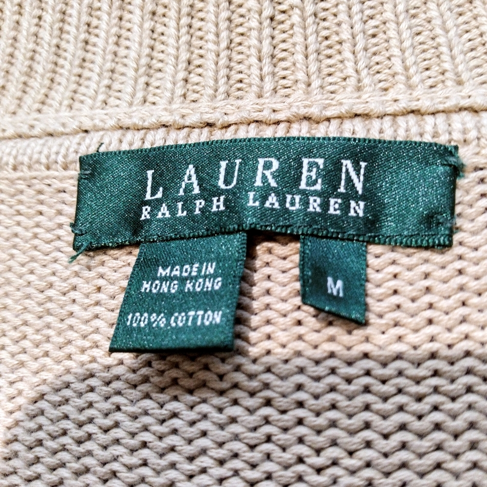 Ralph Lauren Camel Tan Cardigan Sweater Y2K 90s Medium - Picture 15 of 16